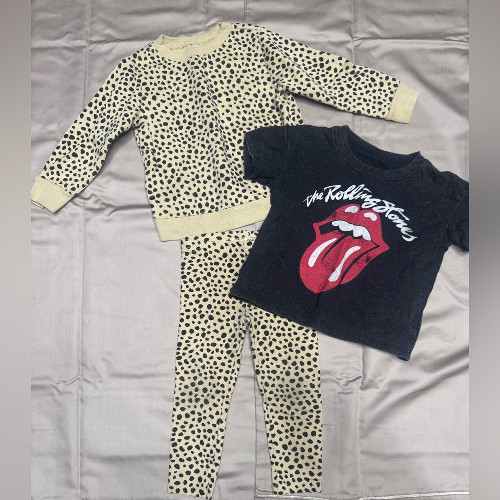 Baby girls Rolling Stones leopard matching set